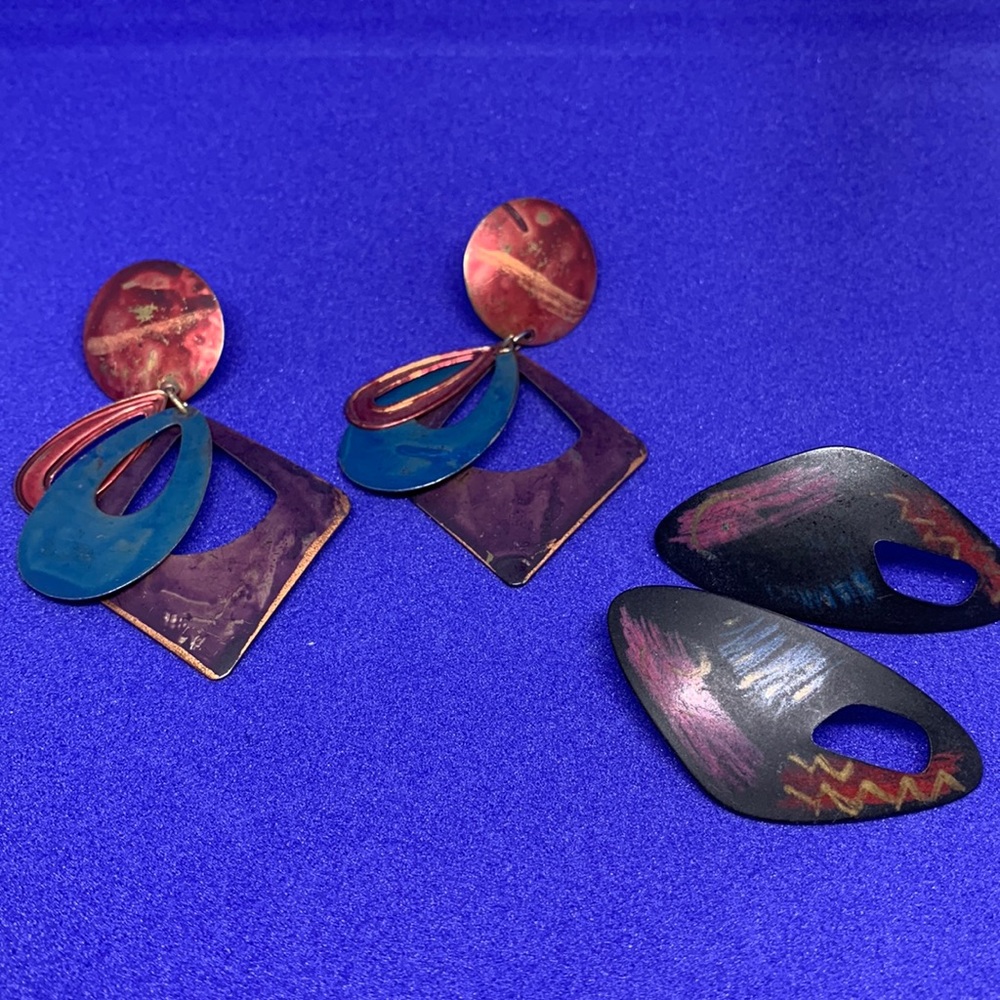 Cooper painted earrings, Metal abstract earrings